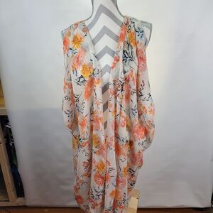 American Rag Chiffon Kimono Cover Up Floral Cold Shoulder Open Front Size Medium